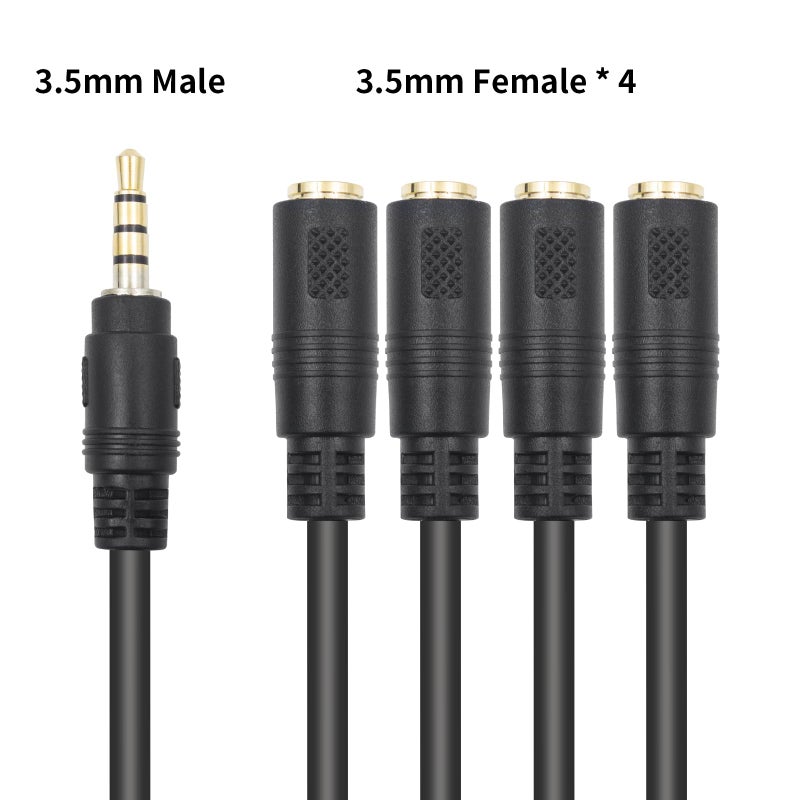 Poyiccot 3.5mm Splitter Mic and Audio Cable, 3.5mm Headphone Splitter 1 to 4 Ways (1/8") TRRS Male to Female Aux Headphone Cable for Earphone & Headset Phone - Image 4